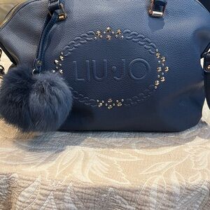 Liu Jo Dark Blue Satchel with Gold Accents